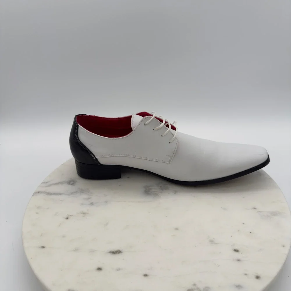 Tayno Dean White Dress Shoes‎ Mens 8 White Black Red Contrast Lace Up Oxfords